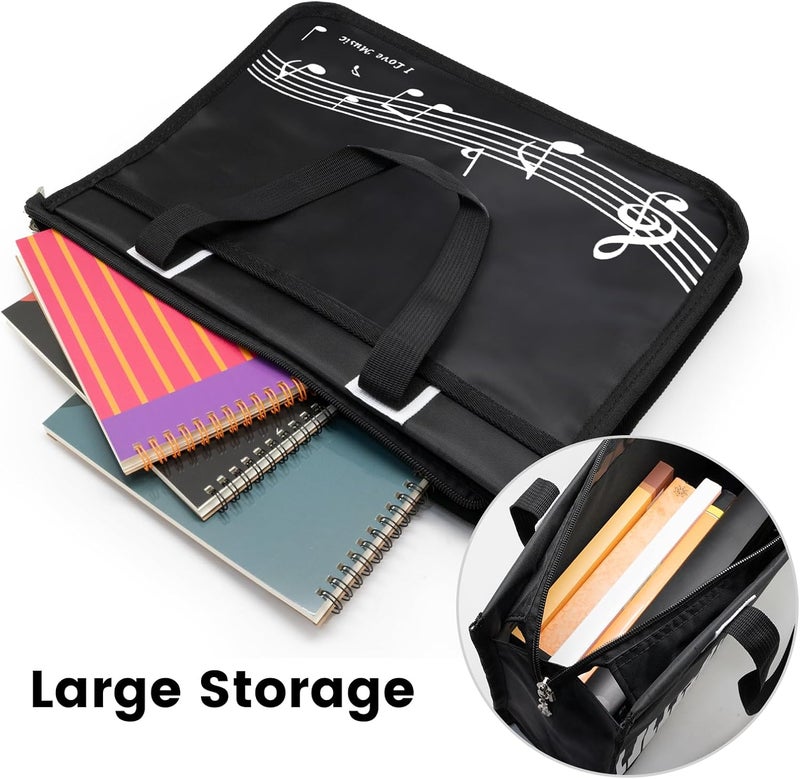 BestSounds Piano Bag, Zipper Waterproof Music Book Tote Bag Piano Accessories for Students Kids, Women, Gifts for Musicians (Black Music) - Image 3